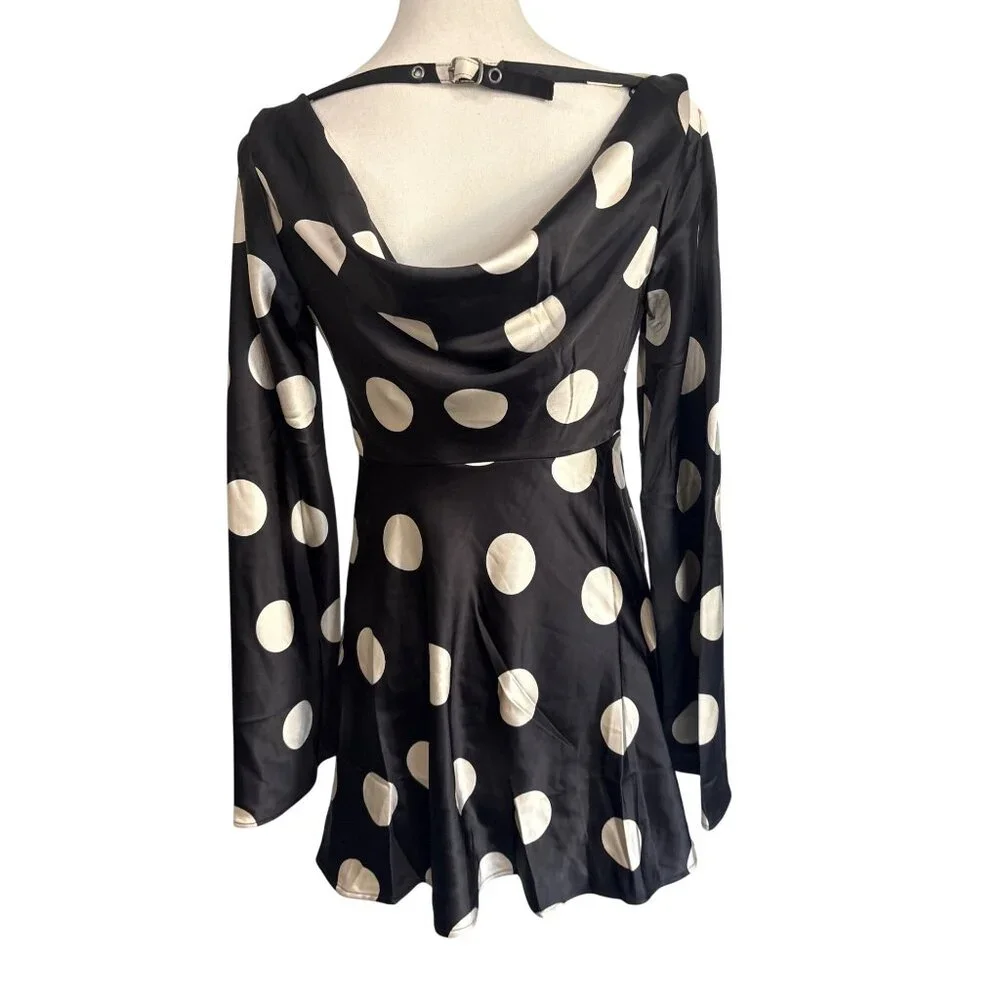 Free People Tigre Printed Mini Dress in Black Combo XSmall New Womens Satin Polk